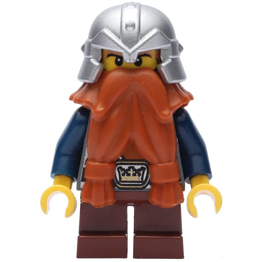 Dwarf (Dark Orange Beard, Metallic Silver Helmet, Printed Beard)