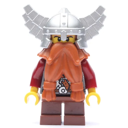 Dwarf (Dark Orange Beard, Metallic Silver Winged Helmet, Printed Beard)
