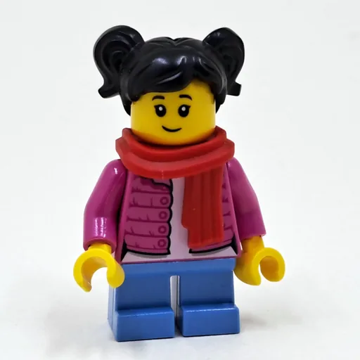 Girl (Open Dark Pink Jacket, Short Medium Blue Legs, Red Scarf, Black Hair)