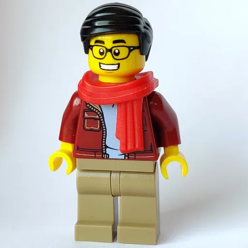 Man (Open Dark Red Jacket, Dark Tan Legs, Red Scarf, Black Hair, Glasses)