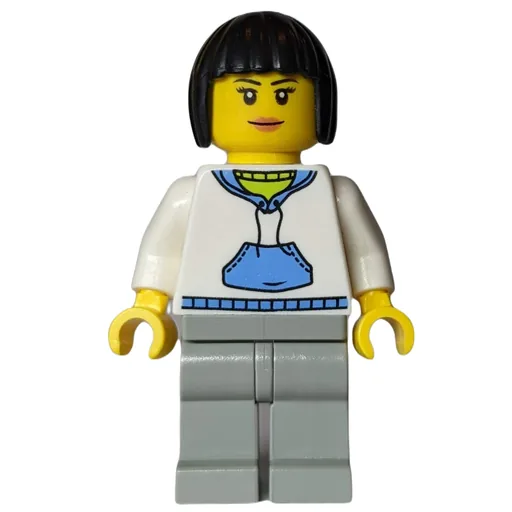 Woman (White and Blue Hoodie, Light Bluish Gray Legs, Black Hair)