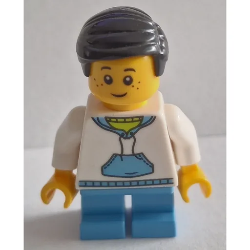 Boy (White and Blue Hoodie, Short Medium Blue Legs, Black Hair)