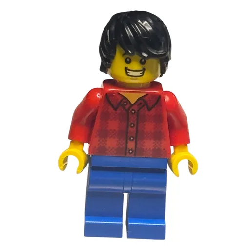 Man (Red Flannel Shirt, Blue Legs, Black Hair, Clenched Teeth Smile)