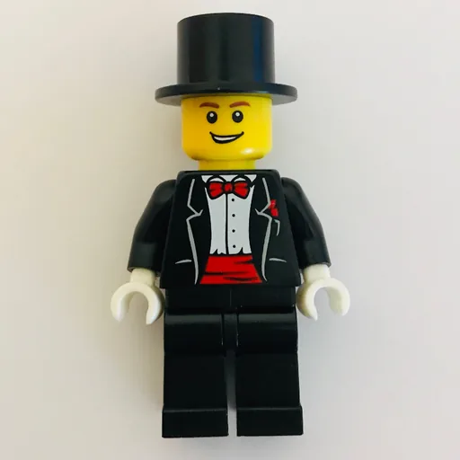 Groom (Black Tuxedo with Red Bow Tie and Cummerbund, Top Hat)