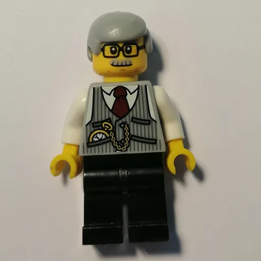 Man (Light Bluish Gray Vest over White Shirt, Black Legs, Light Bluish Gray Hair, Moustache and Glasses)