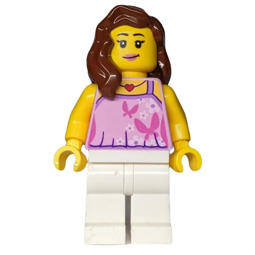 Woman (Bright Pink Halter Top with Butterflies, White Legs, Reddish Brown Hair)
