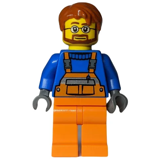 Ground Crew (Orange Overalls over Blue Sweater, Dark Orange Hair, Beard and Glasses)