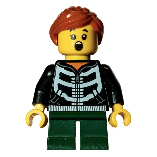 Kid (Black Torso, Dark Green Legs, Dark Orange Hair)