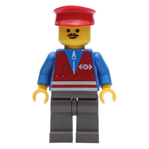 Train Worker (Blue Torso, Dark Gray Legs, Red Hat)