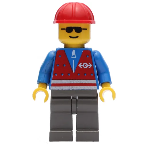 Train Worker (Blue Torso, Dark Gray Legs, Red Helmet)