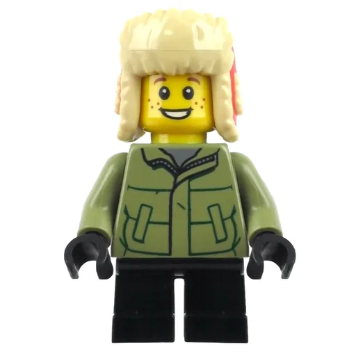 Boy (Olive Green Jacket, Black Legs, Red Ushanka Hat)
