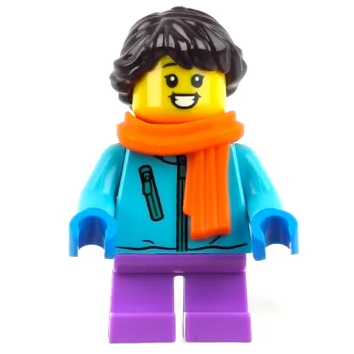 Girl (Medium Azure Jacket, Medium Lavender Legs, Orange Scarf, Dark Brown Hair)