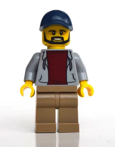 Man (Light Bluish Gray Open Hoodie, Dark Tan Legs, Dark Blue Cap, Beard)
