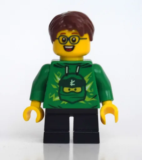 Boy (Green Ninjago Hoodie, Short Black Legs, Reddish Brown Hair, Glasses)