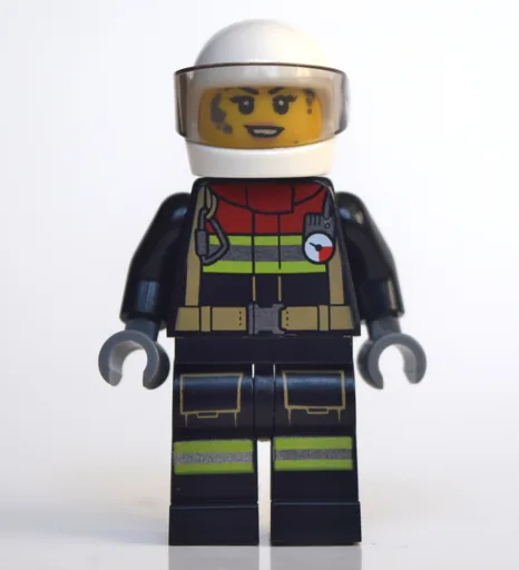 Firewoman (Firesuit with Straps and Gauge, White Helmet with Visor, Dirty Face)