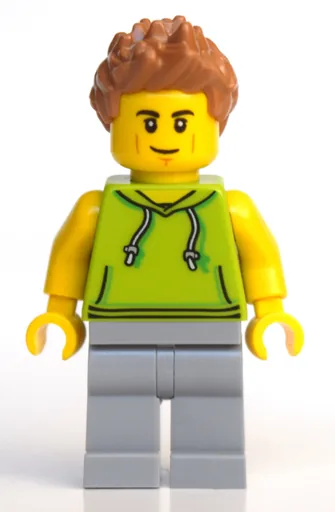 Man (Lime Hoodie, Light Bluish Gray Legs, Medium Nougat Hair)