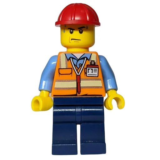 Man (Orange Safety Vest, Dark Blue Legs, Red Hard Hat, Sweat Drops)