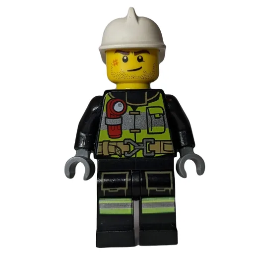 Fireman (Black Firesuit with Lime Safety Vest and Torch, White Helmet)