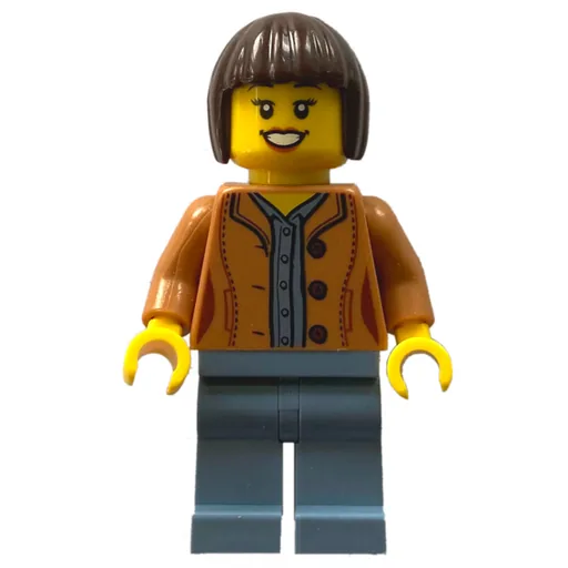Woman (Medium Nougat Jacket, Sand Blue Legs, Dark Brown Hair)