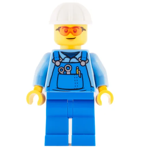 Worker (Medium Blue Torso, Blue Overall, Orange Glasses, White Helmet)