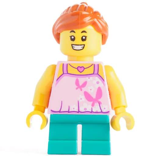 Kid (Bright Light Pink Torso, Dark Turquoise Legs, Dark Orange Hair)