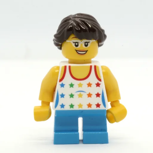 Kid (White Torso, Dark Azure Legs, Dark Brown Hair, High Eyebrows)