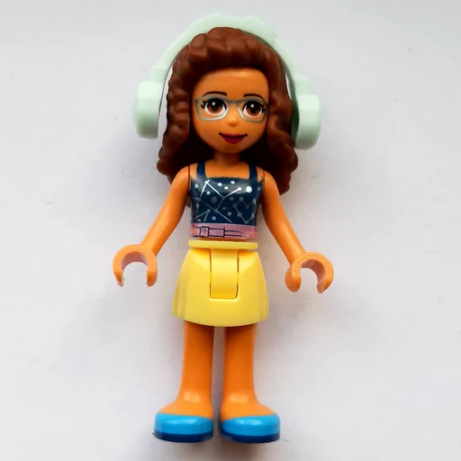 Olivia (Dark Blue Top, Bright Light Yellow Skirt, Light Aqua Headphones)