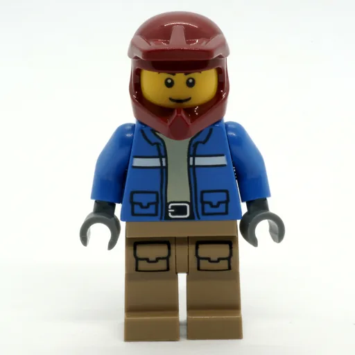 Man (Blue Jacket, Dark Red Dirt Bike Helmet, Smile)