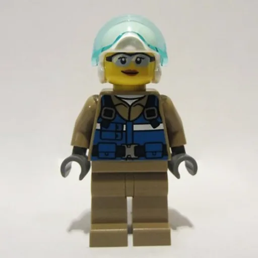 Woman (Helicopter Pilot, Blue Vest over Dark Tan Shirt)