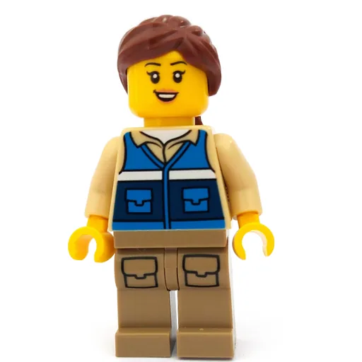 Woman (Blue Vest, Reddish Brown Ponytail Hair)