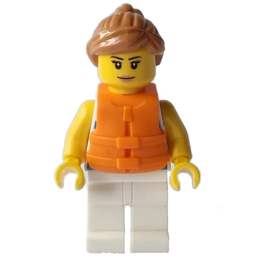 Woman (Blue Striped Shirt, White Legs, Orange Life Vest)