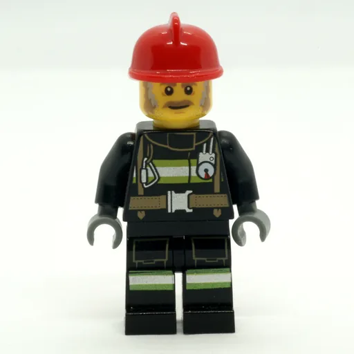 Fire Fighter (Black Torso, Black Legs, Red Helmet, Dark Tan Beard)