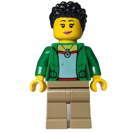 Woman (Open Green Jacket, Dark Tan Legs, Black Hair)