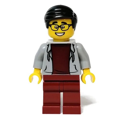 Light Bluish Gray Torso (Dark Red Legs, Black Hair)