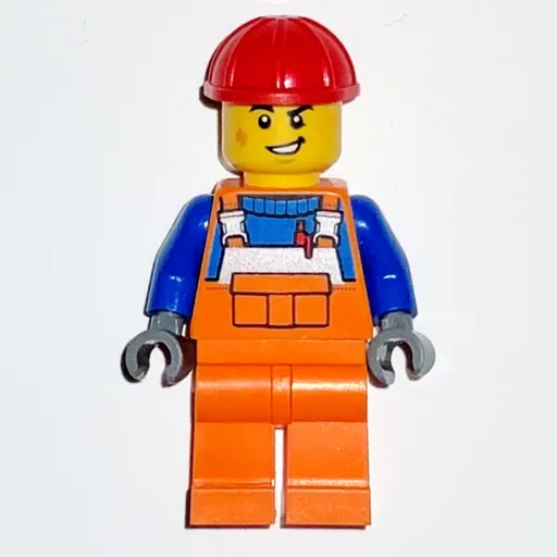 Construction Worker (Orange Overalls, Red Hard Hat)