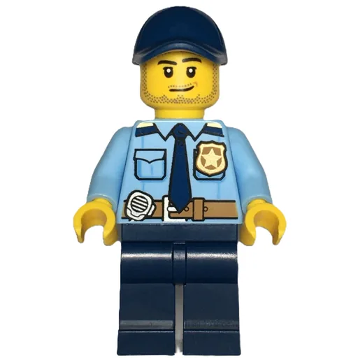 Policeman (Bright Light BLue Shirt, Dark Blue Legs and Cap, Stubble)