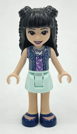 Emma (Sand Blue Top, Light Aqua Skirt, Black Hair with Buns)