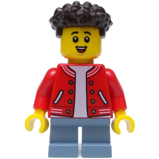 Boy (Red Jacket, Short Sand Blue Legs, Dark Brown Hair)