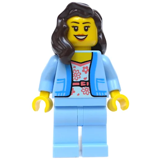 Woman (Bright Light Blue Torso and Legs, Dark Brown Hair)