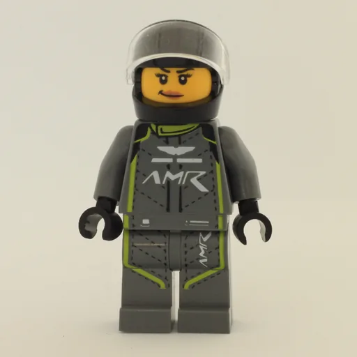 Race Driver (Dark Bluish Gray Racing Suit with Lime Trim, Black Helmet)