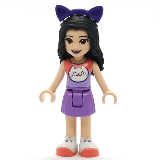 Emma (Coral Top, Medium Lavender Skirt, Dark Purple Cat Ears)