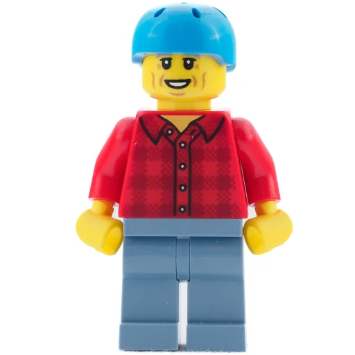 Man (Red Plaid Shirt, Dark Azure Bike Helmet)