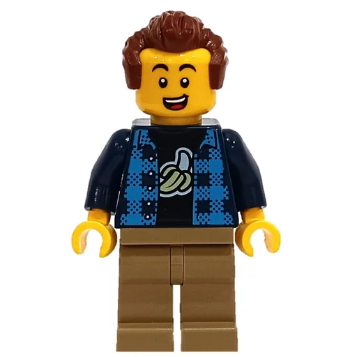 Man (Open Dark Blue Plaid Shirt, Dark Tan Legs, Reddish Brown Hair)