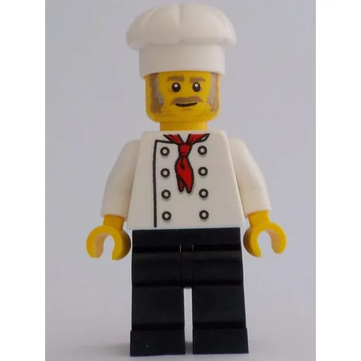 Chef (White Torso, Black Legs, White Hat, Light Bluish Grey Sideburns)