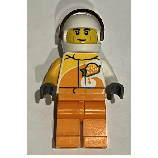 Racer (White and Orange Jumpsuit with 'VITA RUSH', White Helmet with Visor (3626cpr3025 Head))