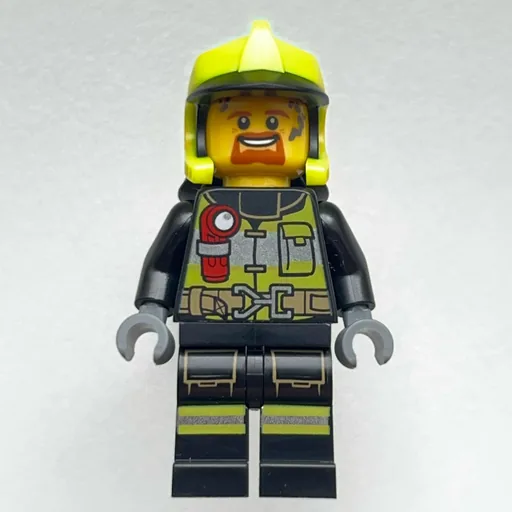 Firefighter (Black Fire Suit with Red Flashlight, Vibrant Yellow Helmet)