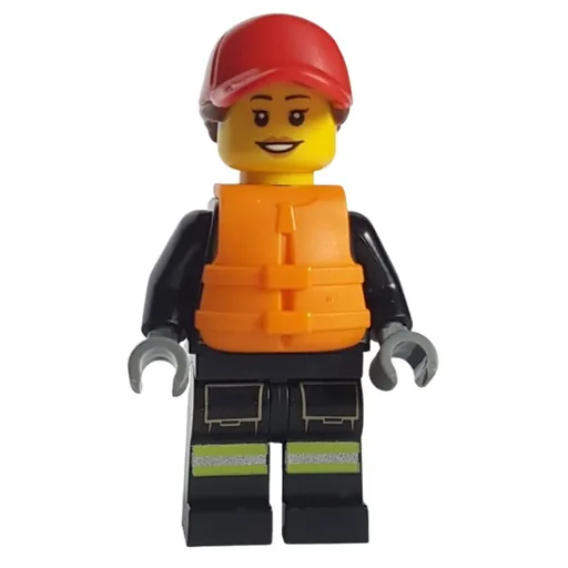 Firefighter (Black Fire Suit, Orange Life Vest, Red Cap)