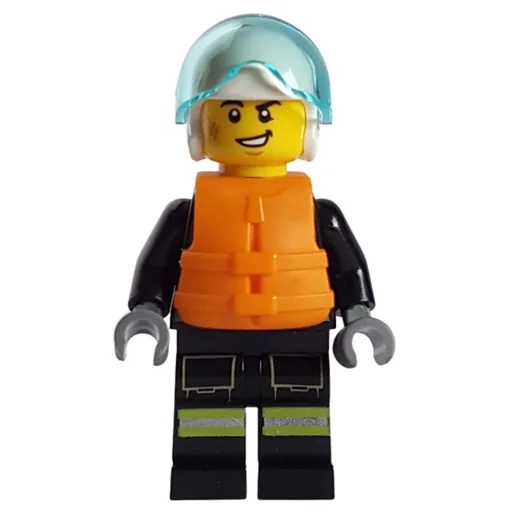 Firefighter (Black Fire Suit, Orange Life Vest, White Helmet)