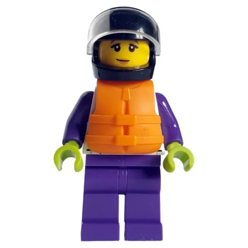 Boat Racer (White and Dark Purple Race Suit, Orange Life Vest, Black Helmet)