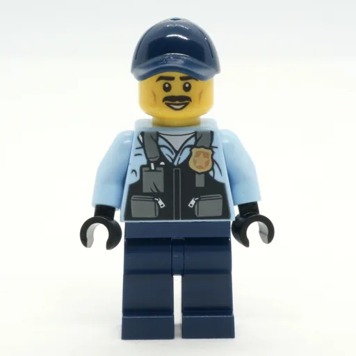 Police Officer (Bright Light Blue Shirt with Police Badge, Dark Blue Legs and Cap, Moustache)